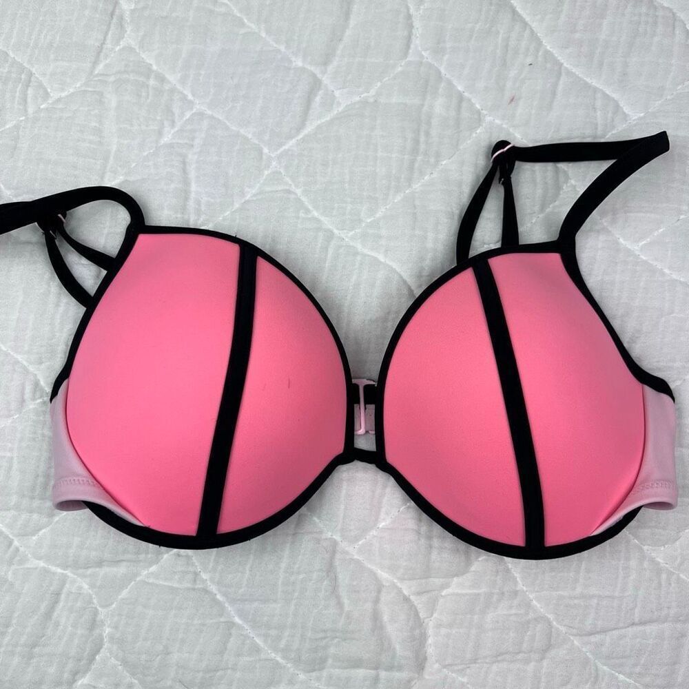Victoria’s Secret Pink & Black Push-Up Bikini Top – Size 34DD - Picture 3 of 8